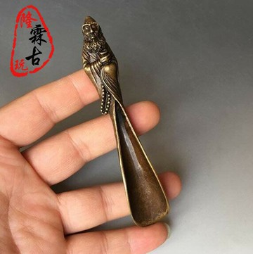 古玩雜項包漿銅器達摩茶匙茶鏟復古仿古茶葉鏟子達摩祖師茶具茶道