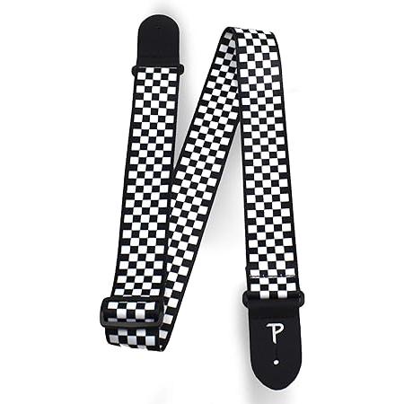 Black  White Checker Perri’s Leathers Ltd. ギターストラップ 調節可能