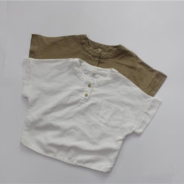 2025秋季兒童t恤圓領短袖男童純色韓版系扣女童上衣夏季百搭代發