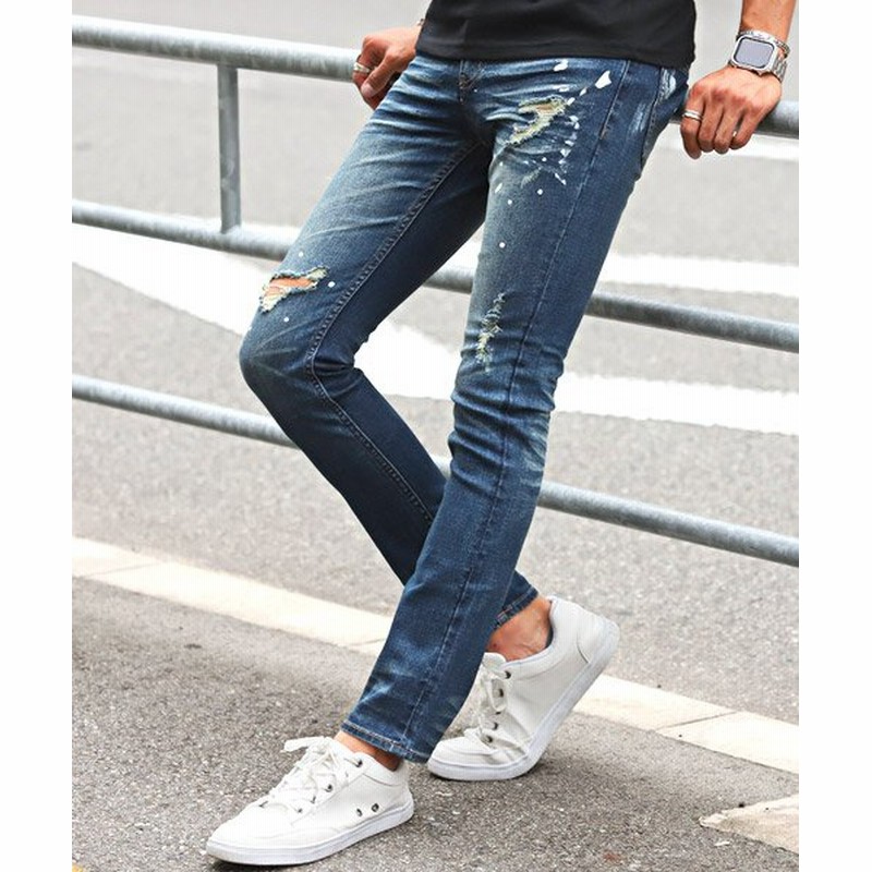 ラグスタイル ダメージクラッシュペンキ飛ばしストレッチスキニーデニムパンツ デニムパンツ メンズ ダメージ クラッシュ メンズ インディゴ S Luxstyle 通販 Lineポイント最大1 0 Get Lineショッピング