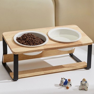 免運寵物陶瓷飼料雙碗  貓碗 雙碗設計 寵物雙碗 護頸斜口碗 碗架可拆分 寵物水碗 寵物飯盆