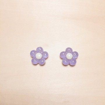 復古星空藍亮粉胖胖花耳環