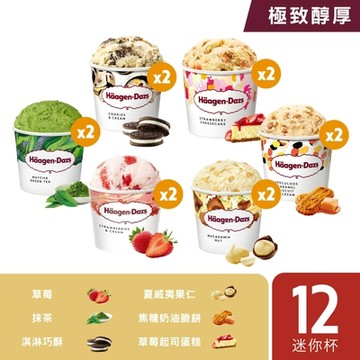 哈根達斯 極致醇厚迷你杯12入組100ml(草莓2/夏果2/草起蛋糕2/抹茶2/焦脆餅2/淇巧2)