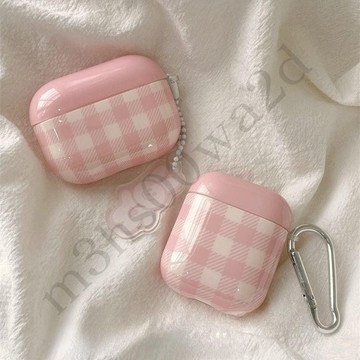 少女ins格紋粉白 耳機套 Airpods pro 4代 防摔保護套 3代耳機殼 1/2代 4代耳機保護殼