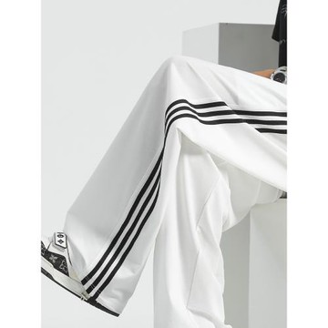 速干男褲夏季薄款冰絲褲男款直筒褲運動衛褲三條杠褲子白色休閑褲