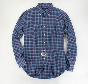 美國百分百【全新真品】Ralph Lauren RL 秋冬 型男 長袖 紅藍格紋 襯衫 上衣 polo M號 免運