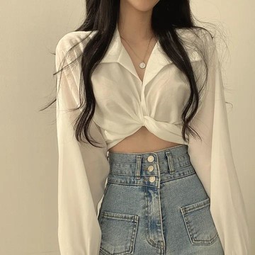 已售9642件💖Vuja de 長袖上衣 短款襯衫  綁帶襯衫 女生襯衫設計感襯衫  薄外套 寬鬆上衣