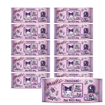 Sanrio 酷洛米 Kuromi 加厚超純水柔濕巾/濕紙巾 80 抽 X 16 包(加蓋-3D壓花) 特選3D壓花珍珠網眼布