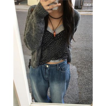 Unique SEI 韓版ins博主百搭顯瘦小清新森系花邊吊帶背心外搭上衣