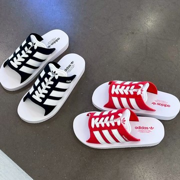 ADIDAS ORIGINALS GAZELLE BEACH 黑白/紅 一字拖鞋 休閒 男女同款 愛迪達 JQ7421 JQ7424