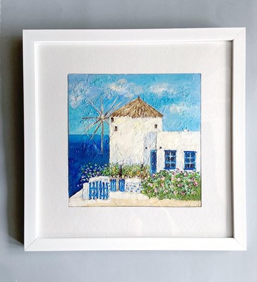 聖托里尼海景海畫希臘海島療愈藝術印象派藝術風景畫