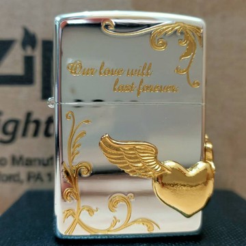 【現貨】日本 Zippo 打火機 正品 Heart Wing系列  永恆的愛 銀色款  (ZBT-2-40D)