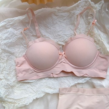 Yummy❥內衣女日係甜美小胸聚攏無鋼圈加厚顯大可愛蝴蝶結粉色少女文胸罩