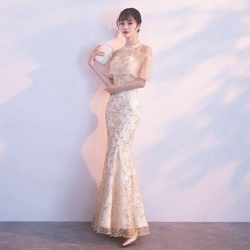 マーメイドドレス シャンパン色 オフショルダー ロングドレス 30代 40代 イブニングドレス 発表会ドレス キレイめ パーティードレス 通販 Lineポイント最大0 5 Get Lineショッピング