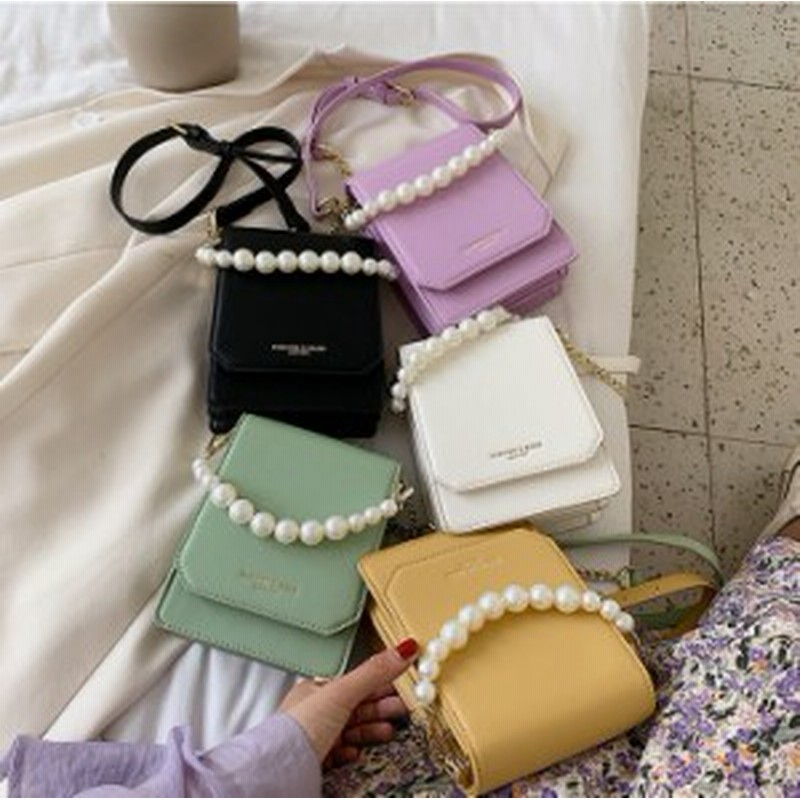 ショルダー バッグ ポシェット スクエア パール チェーン 合成皮革 きれいめ お出かけ デート シンプル 大人可愛い 韓国ファッション 通販 Lineポイント最大1 0 Get Lineショッピング
