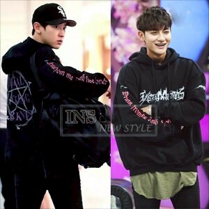 EXO 燦烈 Chanyeol 吳亦凡 Kris 黃子韜 Tao 同款魔導系列舞動印字加絨帽T 長袖T恤