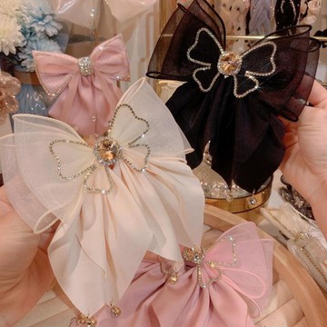 【蜜糖の发夹】臺灣出貨網紅蝴蝶結髮夾高雅鋅合金網紗布藝高顏值滿鑽小蝴蝶公主風頭飾新