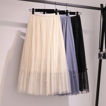 大碼女裝2026春季新款釘珠網紗半身裙松緊腰顯瘦寬松百褶a字裙子