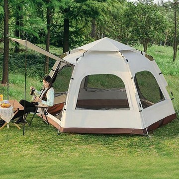 廠家批發六角大帳篷全自動彈開露營野營戶外加厚防雨郊遊便攜裝備 鑫弘-戶外運動