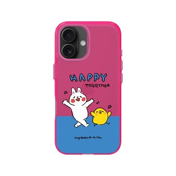 iPhone 16 Clear 粉漾桃 - 懶散兔與啾先生 Lazy Rabbit and Mr.Chu - 左手的快樂