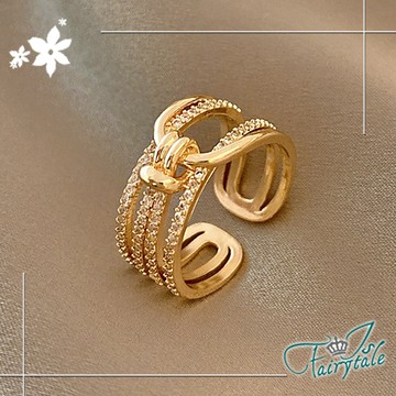 【伊飾童話】真情羈絆＊水鑽寬版彈性開口戒指/金