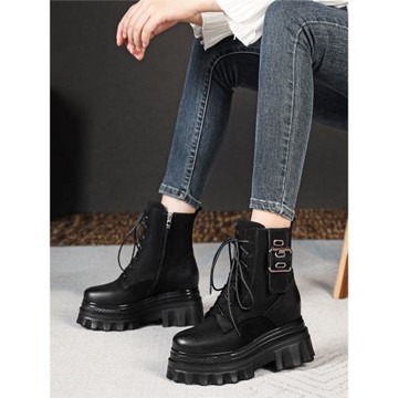 黑色復古內增高10cm工裝馬丁靴英倫風真皮厚底冬季加絨小個子女靴