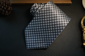 色真絲小格紋領帶商務百搭禮盒裝necktie灰