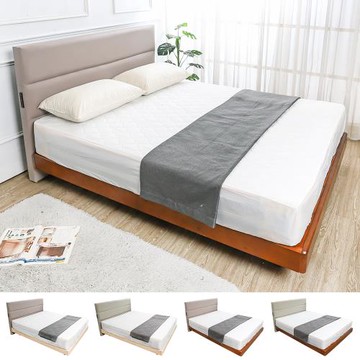 Boden-哈波5尺雙人單邊附插座耐磨貓抓皮革床頭片+漂浮造型實木床架/懸浮式床底(四色可選)