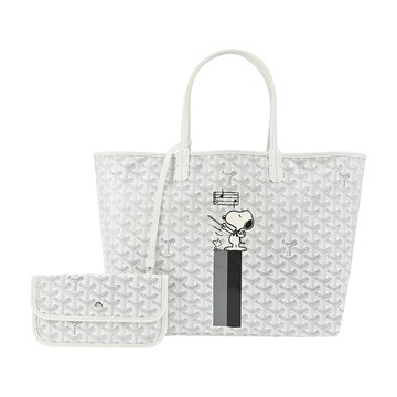 GOYARD SNOOPY 聯名款條紋塗料帆布LOGO子母購物包-小/白/灰黑 _廠商直送