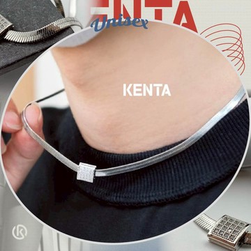 燈牌感蛇骨項鍊 中性項鍊 方形鋯石吊墜 男用簡約 金屬平鏈飾品 男生配件 健太選物⋆˖°