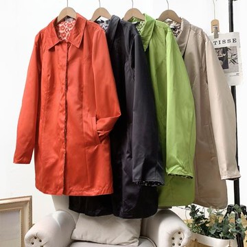 美國品牌單！光澤順滑兩面可穿！大碼印花中長款風衣外套女秋冬款