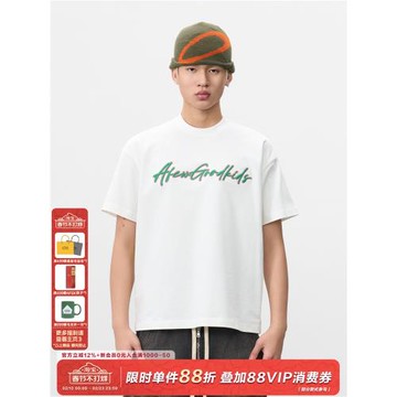 (免運)AFGK25SS高泡花體刺繡短袖T恤夏季男女美式復古情侶寬松半袖體恤