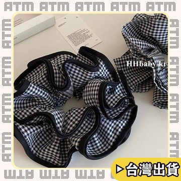 🔥臺灣出貨🔥可開發票✅輕飾時光【HHBABY KR】韓國小衆check雙層格子花邊大腸髮圈 ins低馬尾頭繩