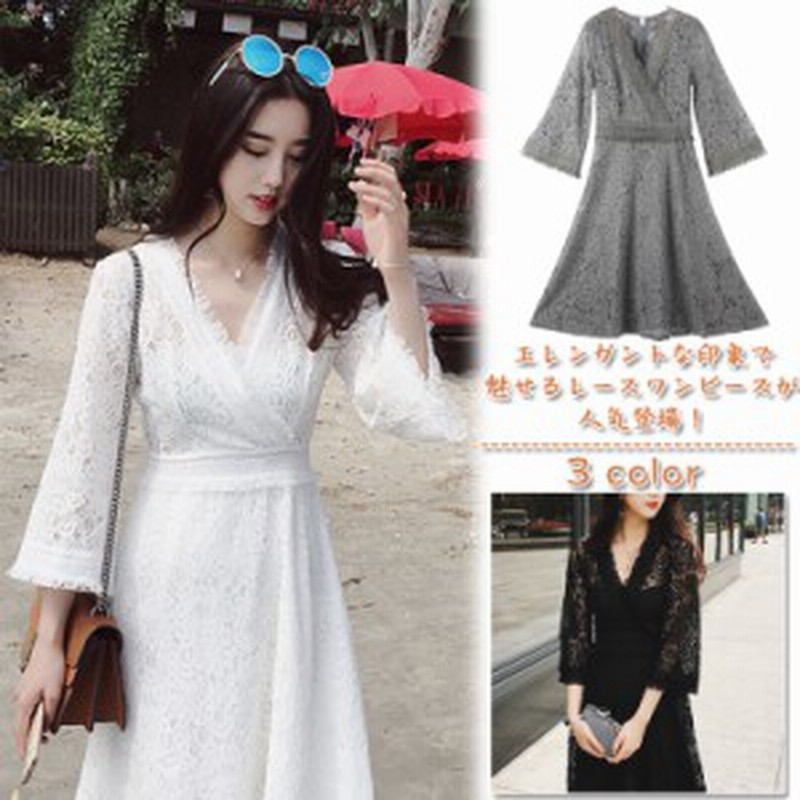 レースワンピース 総レース カシュクール レディース ワンピース チュニック ひざ丈 七分袖 レース キレイめ エレンガント 通販 Lineポイント最大1 0 Get Lineショッピング