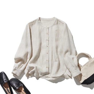 簡約卻充滿細節的質感單品  100%亞麻襯衫 自然色調 250410-1