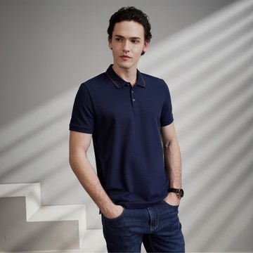 撞色POLO領網眼布短袖T裇/深靛藍色 | 5114197277