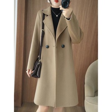 秋冬新款簡約羊毛大衣女中長款高端雙面羊絨大衣女小個子加厚外套