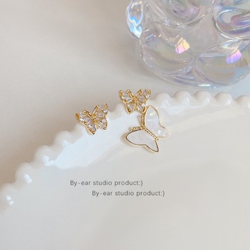 ▪NANA▪D3301 日韓流行時尚 S925 銀針 氣質 不對稱 雜誌款 蝴蝶 甜美耳飾 耳環 耳針