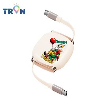TRON 100W Type-C 伸縮快充線 1M 奶茶色 動物COSPLY-1 4檔長度調整 可充筆電 適用i15以上手機 平板