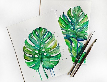 水彩 / 水彩畫 / 繪畫 / 畫 / 熱帶舔 / 畫葉 / 手繪 / 套畫