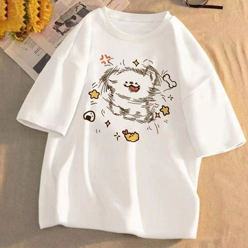 ✨台灣出貨✨日系小衆領結動漫少女印花短袖t恤女二次元寬鬆學生軟妹白色上衣
