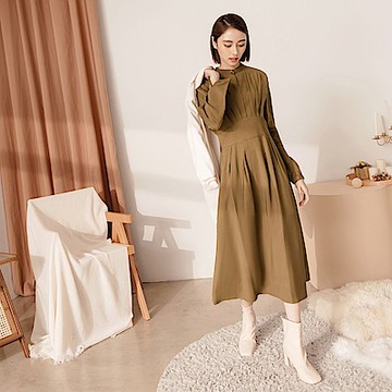 S小腰精．小立領收腰不易皺長洋裝-OB大尺碼