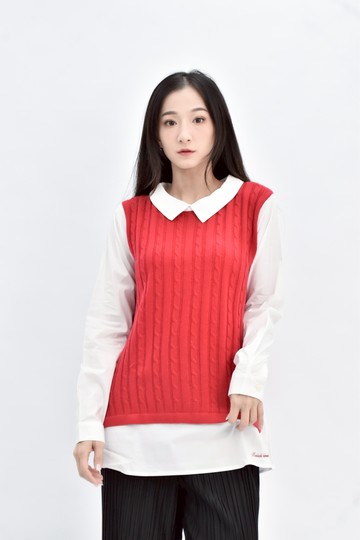 (M) kinloch anderson 紅色假兩件翻領長袖上衣