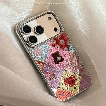適用蘋果17promax手機殼iphone17閃粉小熊13鏡面12電鍍16春日拼接