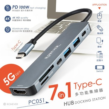 【台灣現貨🔥免運🔥24H出貨】集線器 多功能讀卡器 USB  RONEVER 七合一多功能集線器 讀卡機 興雲網購 批發