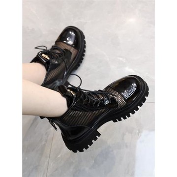 馬丁靴夏季薄款女2025年新款厚底涼靴子中跟防滑百搭透氣鏤空網靴