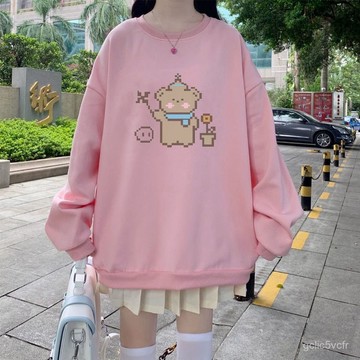 秋冬季新款日係軟妹可愛魔法小熊印花寬鬆百搭上衣長袖衛衣女學生