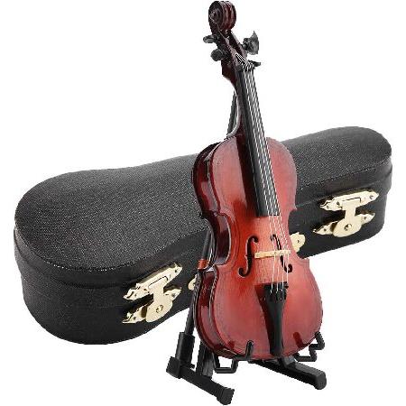 Tiiyee Miniature Cello Model, Wooden Small Instrument Craft Ornaments mini Replica with Case Simulate Musical Collectible Gift for Home Coffee House D