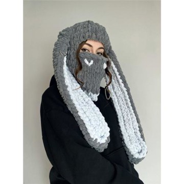 可愛庫洛米頭套面罩加厚保暖針織毛線帽甜酷風護頸秋冬加絨圍脖