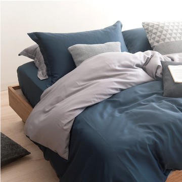 TL2000蒼山藍X都市灰/300織天絲萊賽爾床包枕套/床包被套組/ 台灣